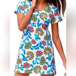 Vintage Tommy Bahama T-Shirt Dress Women's Small Blue White Floral